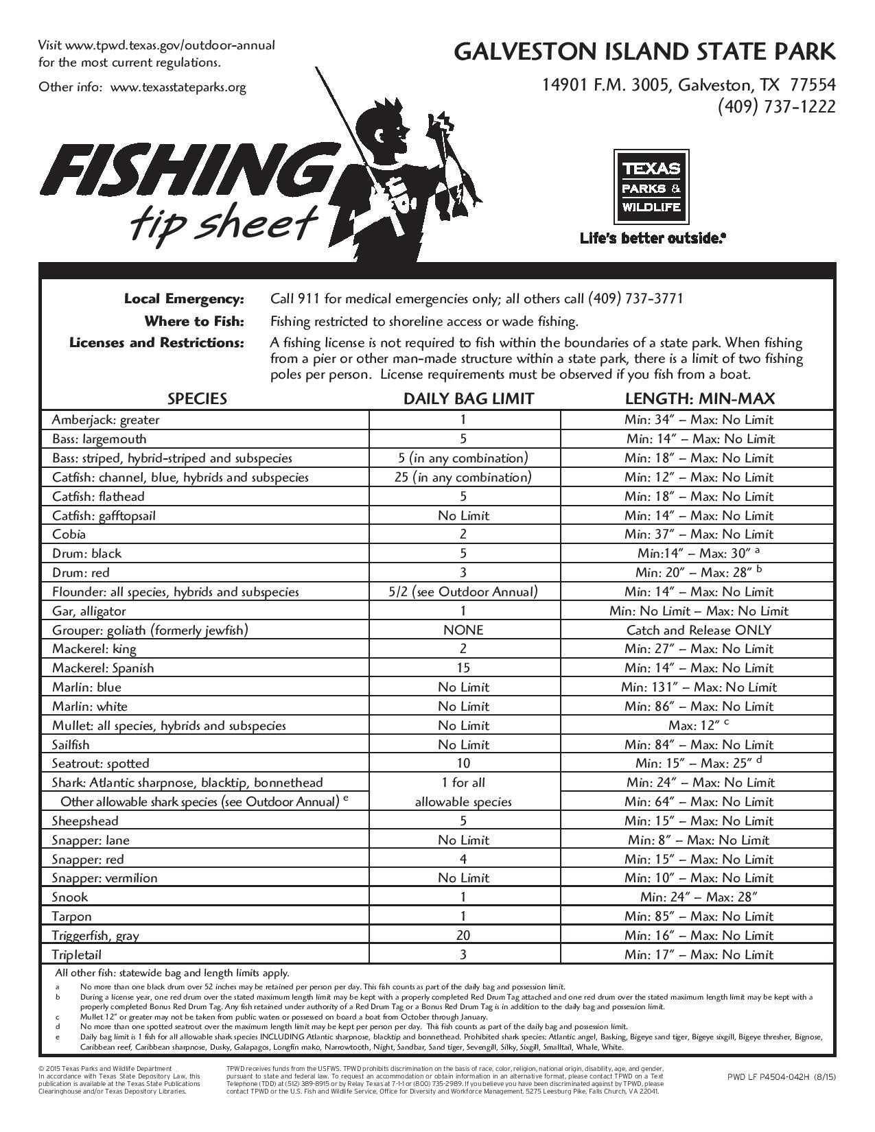 Texas Parks and Wild Life (TPWD)Fishing Tips Sheet Galveston Island Nature Tourism Council